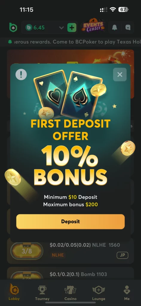 1st Deposit Bonus BC Poker